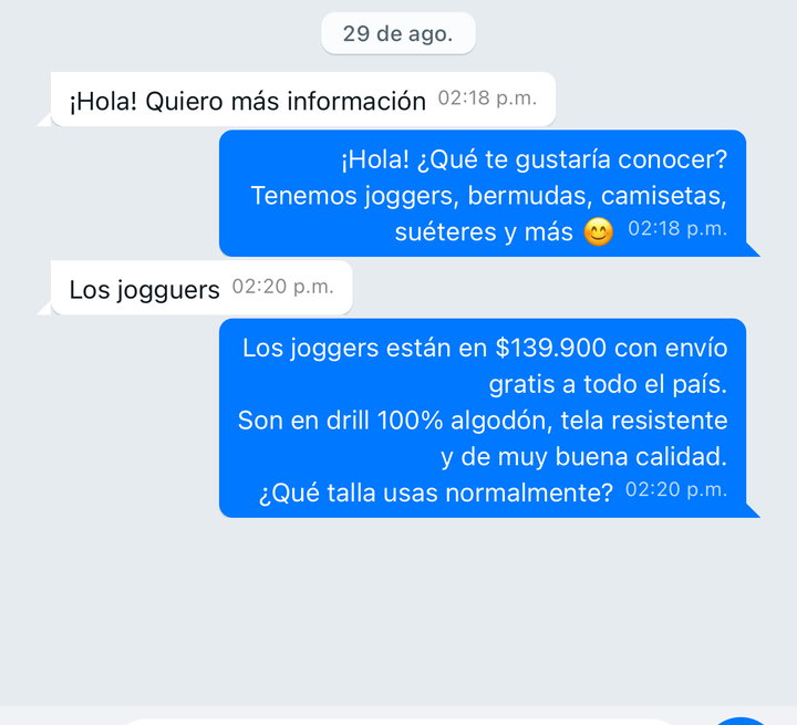 Conversación de WhatsApp donde el cliente pide información sobre un producto